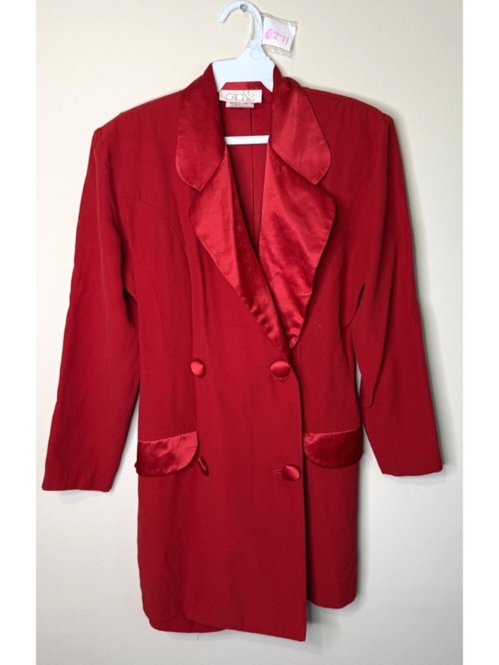 Vintage 80s Cache Mini Dress Tuxedo Romper Red USA